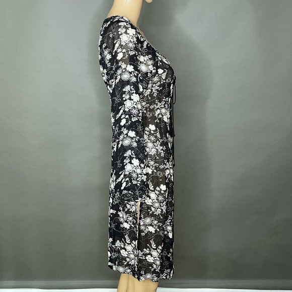 Angie Tunic Black/Flowers Laces up the Front Slits on the Sides/Front Size Small - Picture 6 of 16
